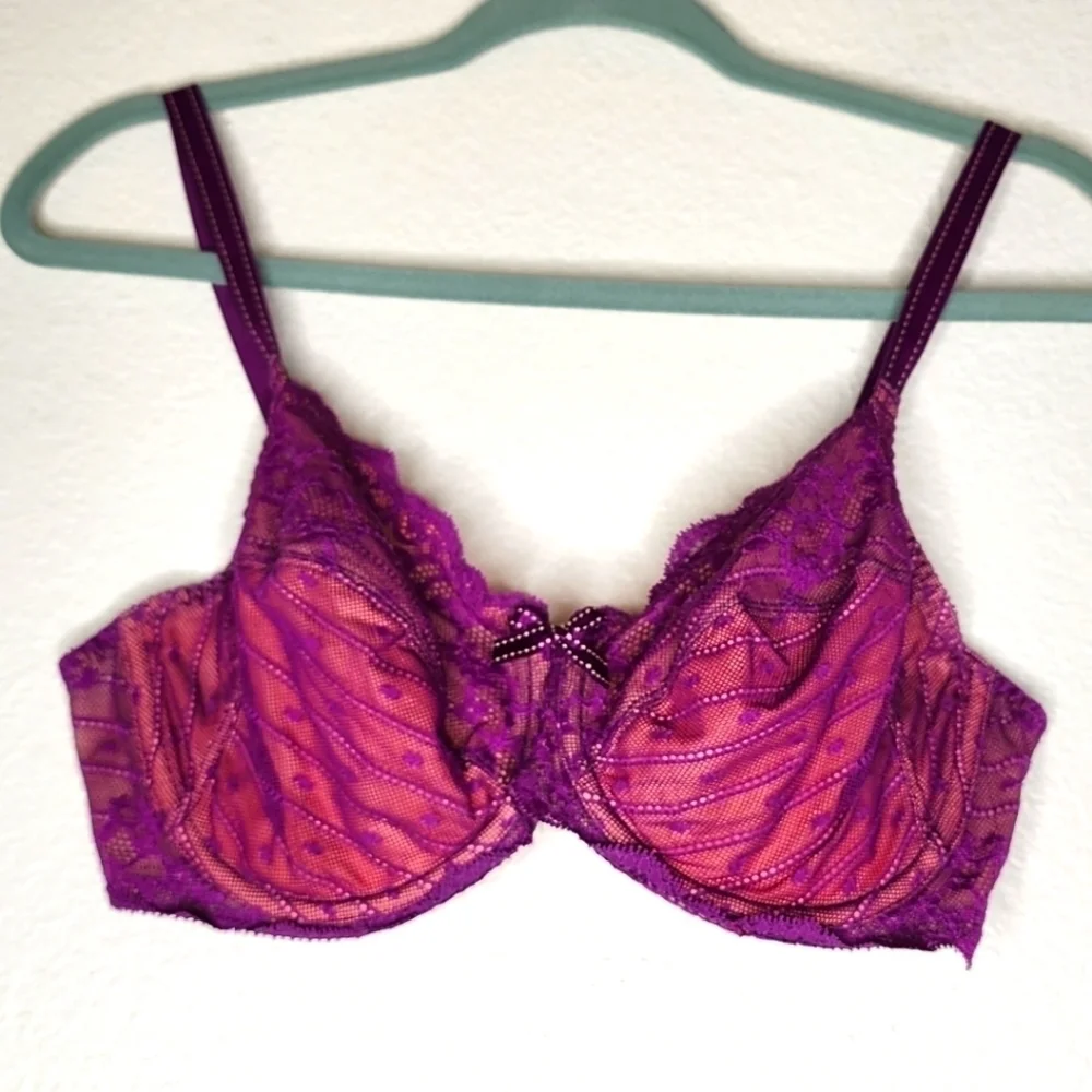 Chantelle Purple & Pink Lace Lined Rive Gauche Push Up Bra 34DD